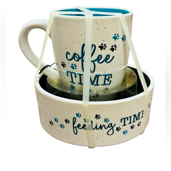 Coffee Time & Feeding Time Pet Mug Bowl Set NEW - Picture 1 of 1